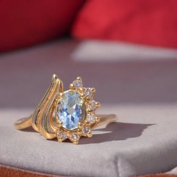 Aquamarine and Diamond Ring in 14 Karat Gold